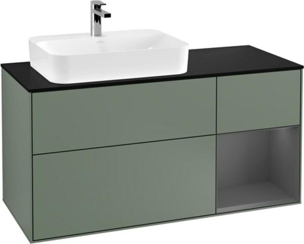 V&B Waschtischunterschrank Wandbeleuchtung Finion 120cm, Pl b m, Rg r A m, Oli. m Lac