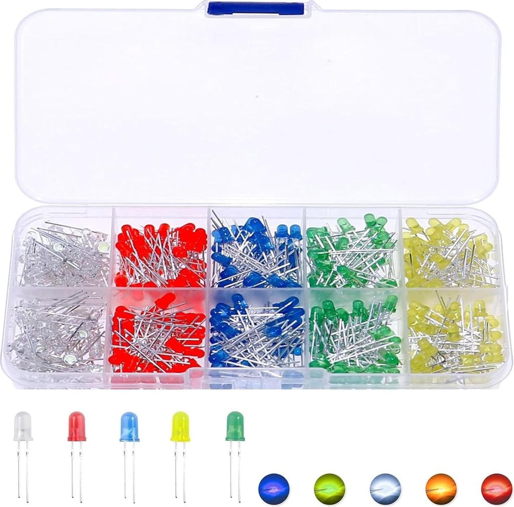 LED Leuchtdiode 5mm, verschiedene Farben, LED Set für Elektronikprojekte, Modellbau, Schottky Diode und Transistor für präzise Anwendungen, LED ...
