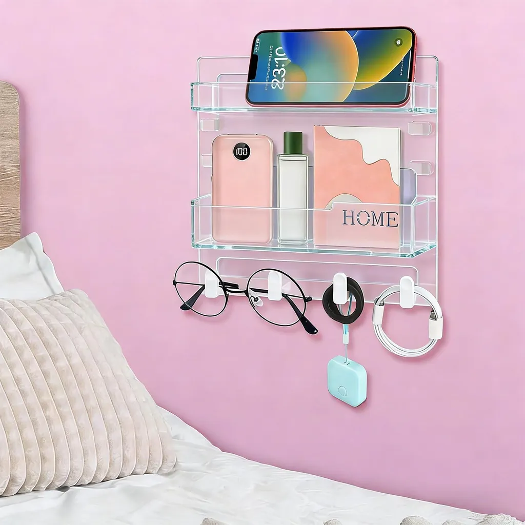 Support smartphone de chevet mural transparent pour organiser vos câbles