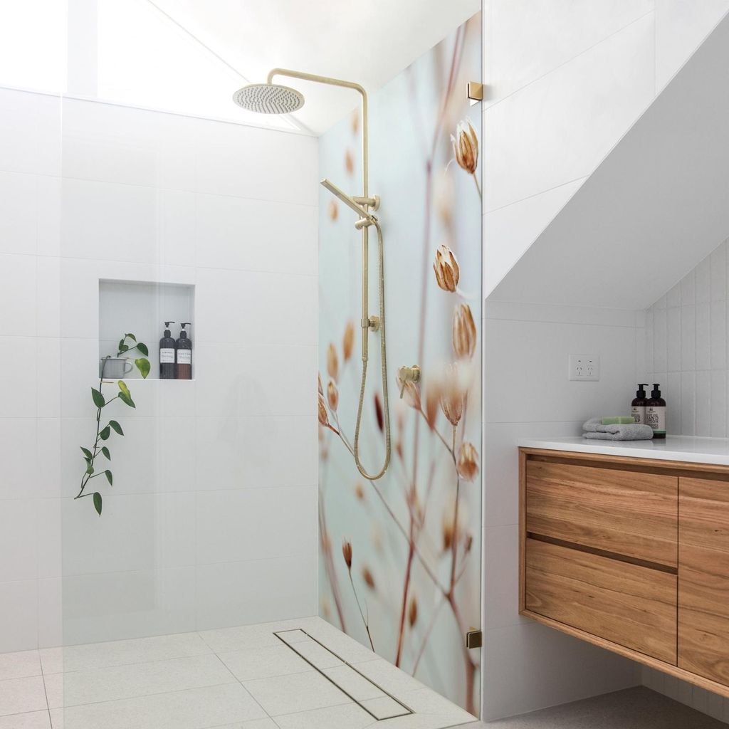 Duschrückwand mit Motiv selbstklebend - 0.35 mm Wandpaneel wasserfest Gräser beige Motiv Badrückwand fugenlos Smart matt 80x200 cm
