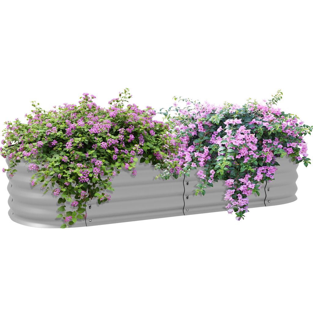 Outsunny Hochbeet Metall, Pflanzkasten, Gemüsebeet, DIY Blumenkasten mit offenem Boden, Kräuterbeet für Garten, Balkon, Silber, 150 x 62 x 30 cm