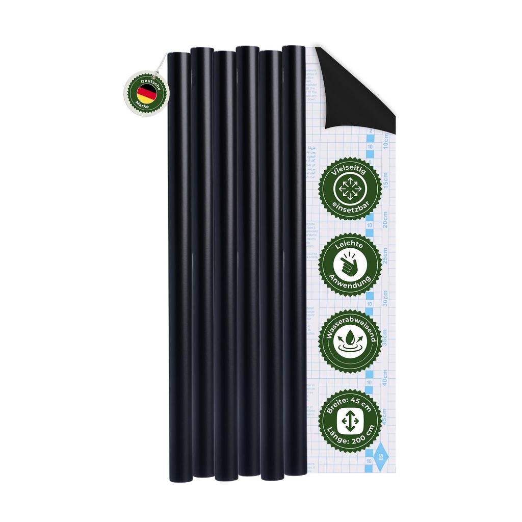 Möbelfolie für Küche & Bad 6er-Set Schwarz – 0,10mm starke Klebefolie für Möbel – matt & blickdicht – selbstklebend & reißfest – wass...