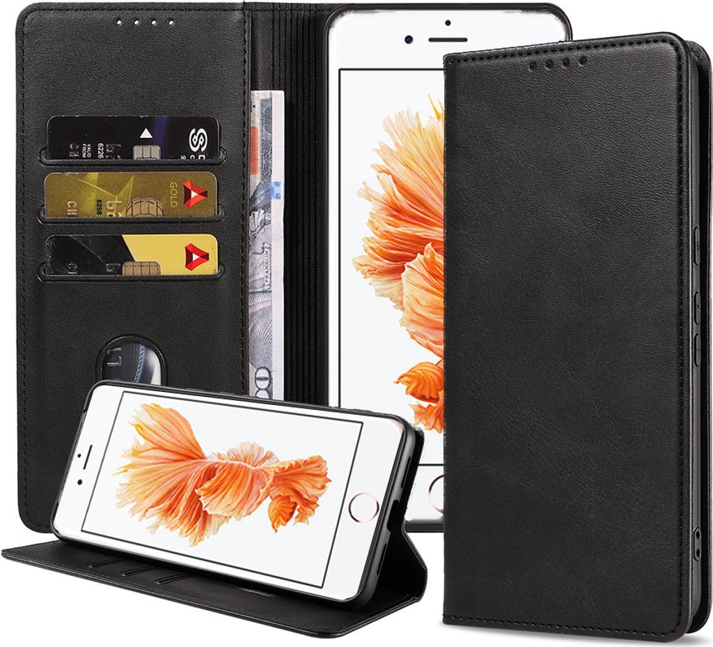 Smartphonica iPhone 6/6s Kunstledertasche mit Magnetverschluss und Kartenhaltern Buchhülle - Schwarz