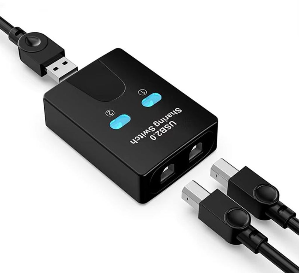 AIORBER USB 2.0 Sharing Switch 2 PCs auf 1 Drucker, USB Umschalter mit Ein-Klick-Taste, 45 MB/s, LED-Anzeige, für PC Laptop, Schwarz