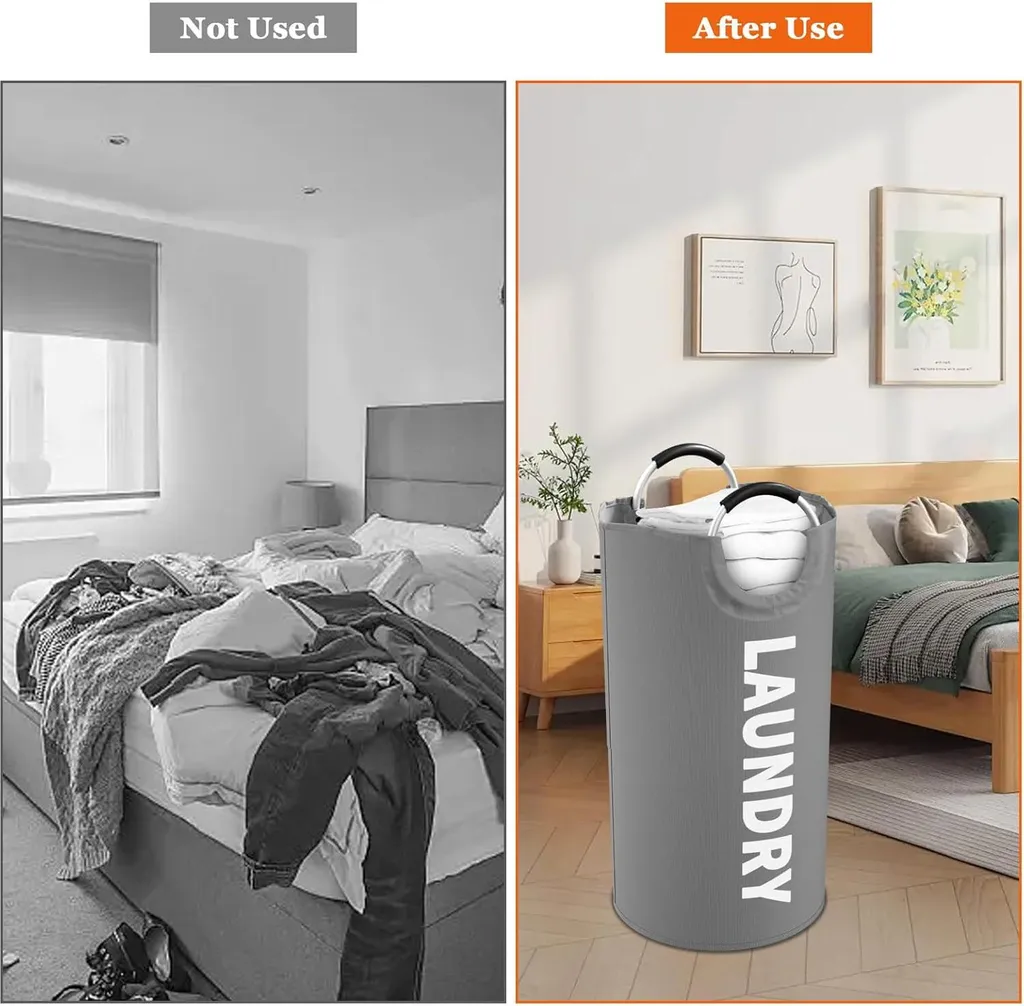 Panier à linge 95L autoportant en tissu robuste pour famille et camping