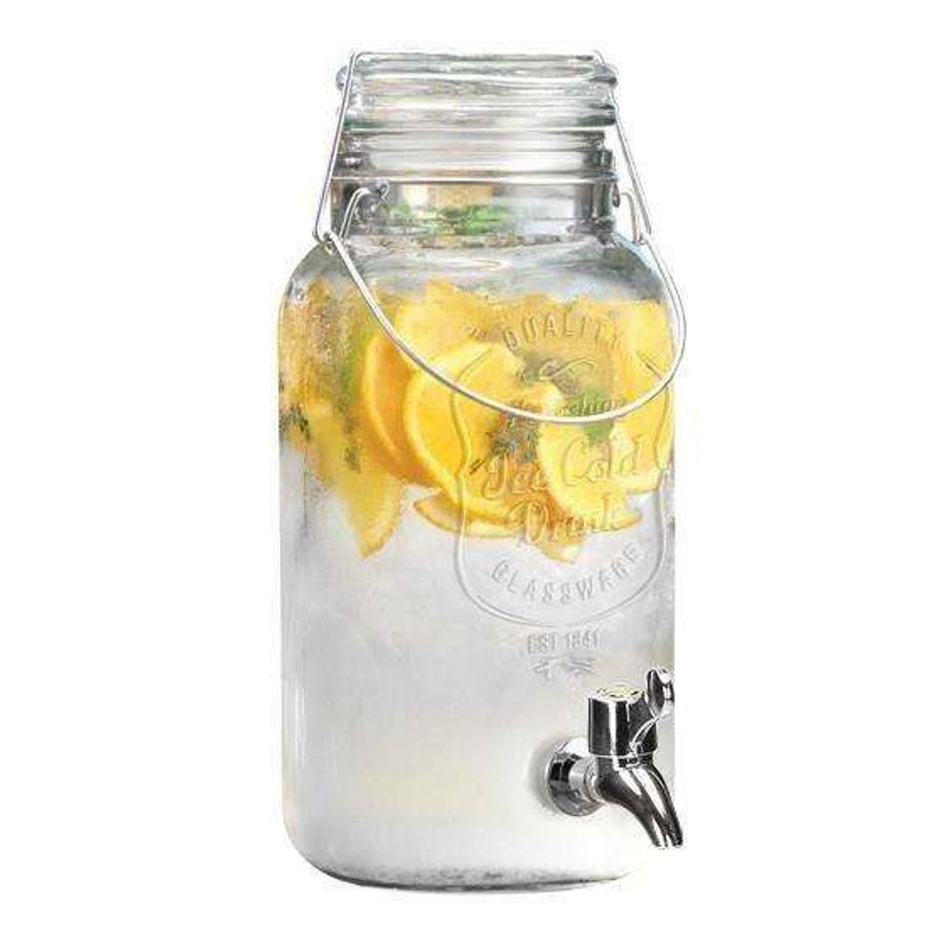ORION Getränkespender Glas Zapfhahnflasche mit Zapfhahn Gläser Trinkgläser 5,2 L 