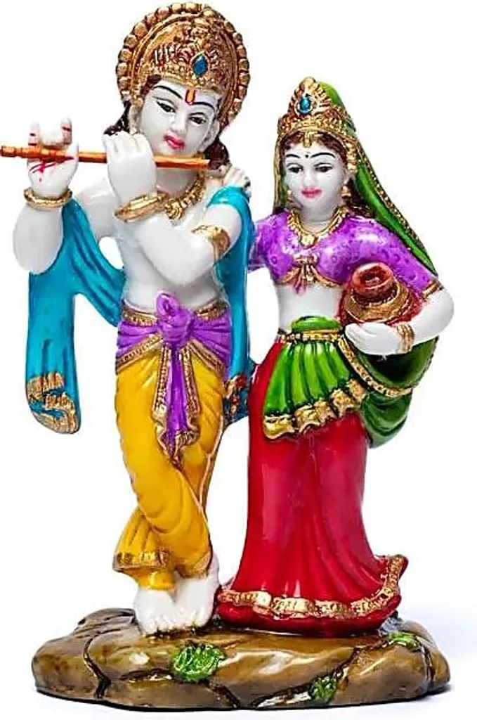 Statue Krishna et Radha 14,5x9,5cm - Figurine de Divinité Hindoue en Bronze