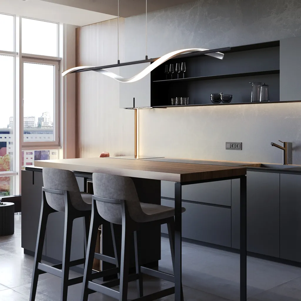 ZMH LED lampada a sospensione tavolo da pranzo lampada a sospensione dimmerabile con telecomando lampada a sospensione 21W 150CM lampada a sospensione a forma di onda regolabile in altezza lampadario - 2