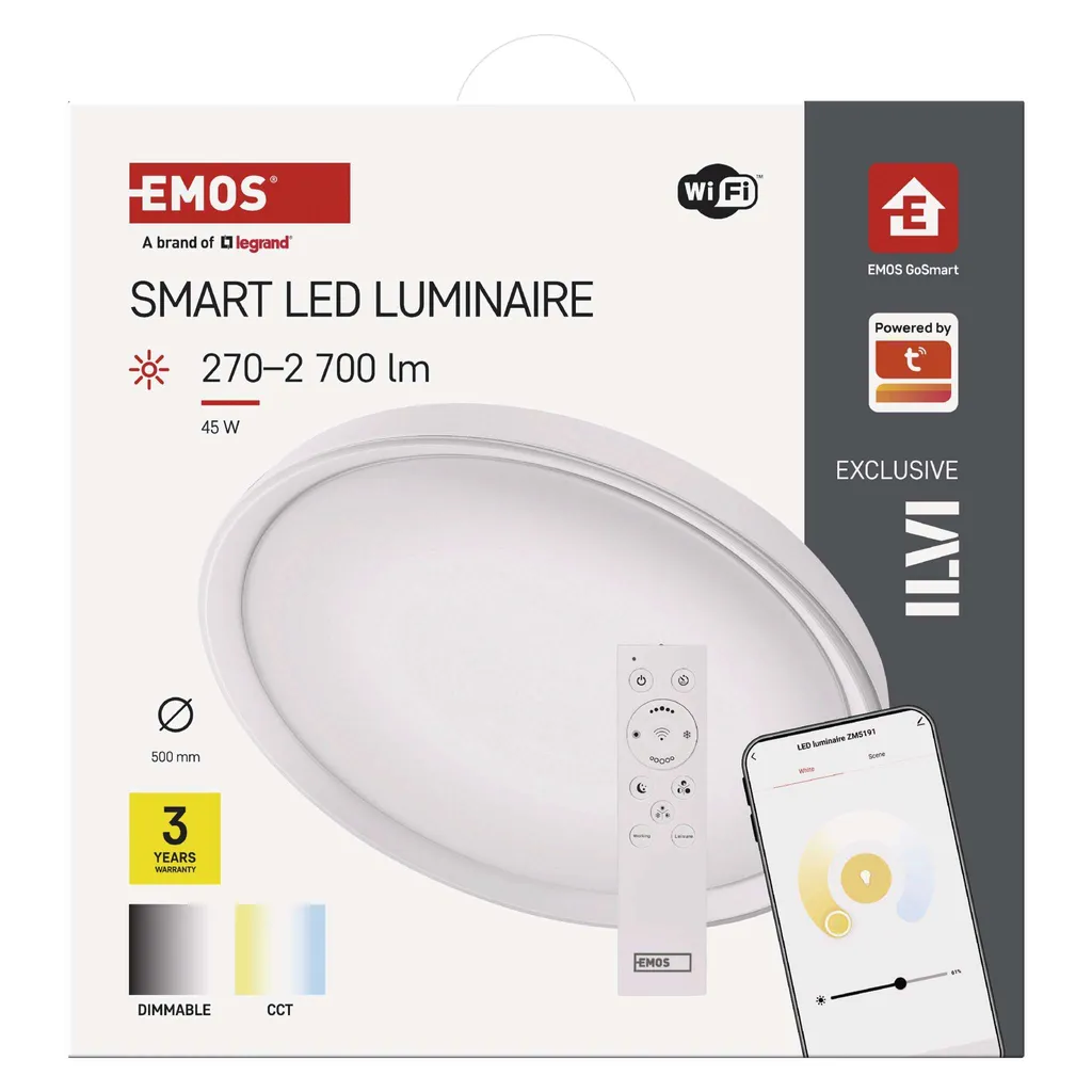 Plafonnier LED WiFi EMOS GoSmart ZM5192 45W 500mm Blanc Rond CCT - 12