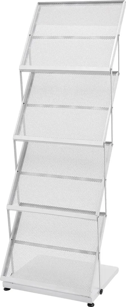 Porte-revues de sol 4 étages pliable en métal blanc pour Salon Pro
