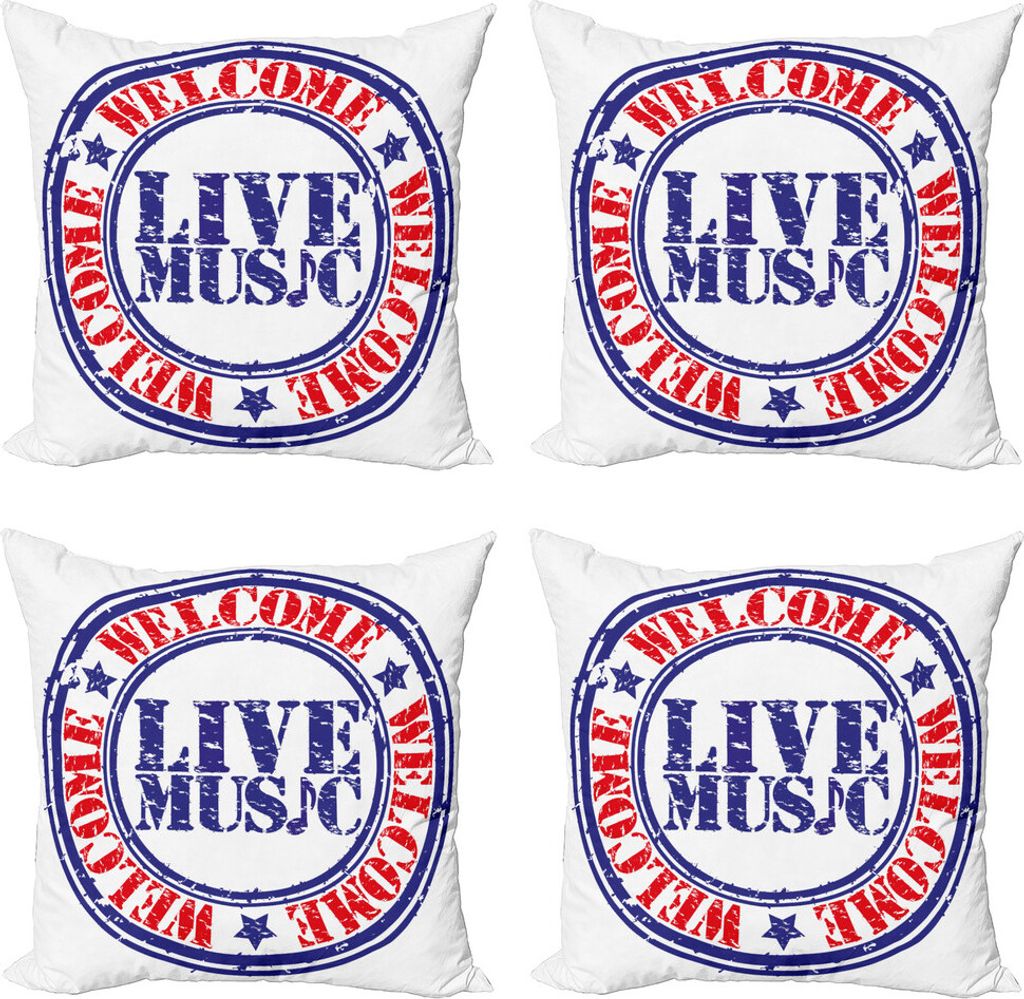ABAKUHAUS Popstar-Party Kissenbezug Set (4 Stück), Alter Stempel, Moderner Doppelseitiger Digitaldruck, 45 cm x 45 cm, Blau, Rot, Weiß