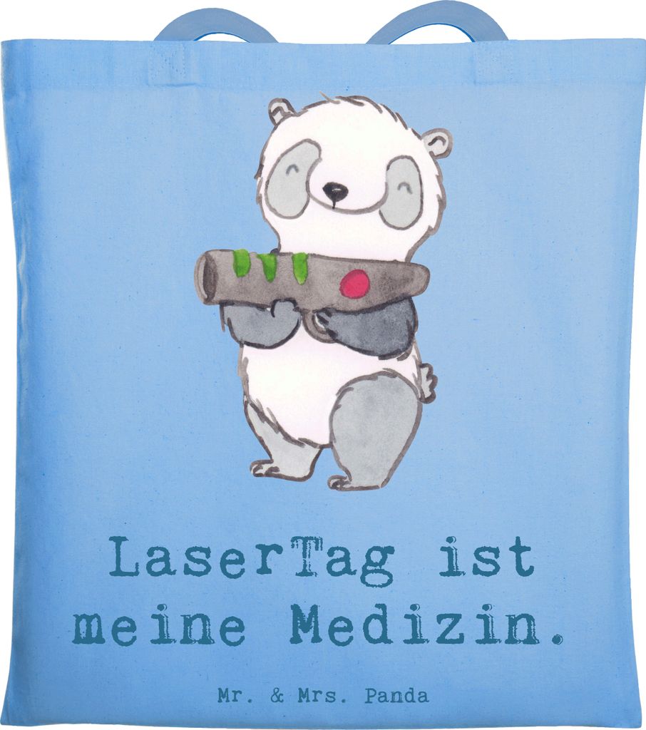 Mr. & Mrs. Panda Tote Bag Panda LaserTag - Sky Blue - Geschenk, Lasergame Zentrum, Jutebeutel, Schultasche, Shopping Tasche, tragetasche baumwolle