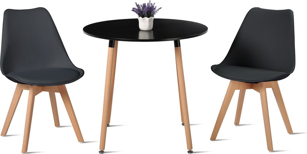 HJ_WeDoo Table de salle à manger ronde noire avec 2 chaises Image du produit 