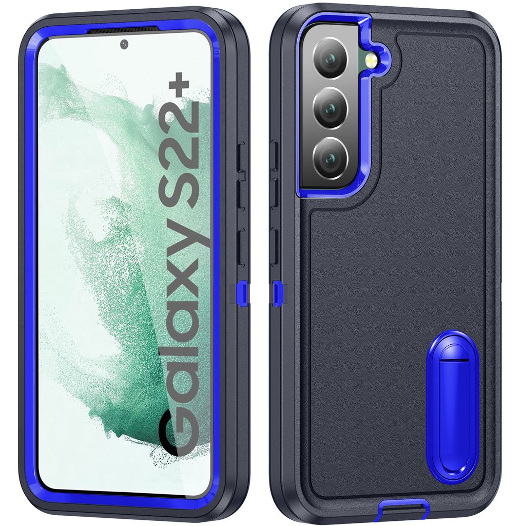 Hülle für Samsung Galaxy S22+ 5G Hybrid Dreilagige Robust Stoßfest Schwerlast Schutzhülle mit Ständer Dunkelblau
