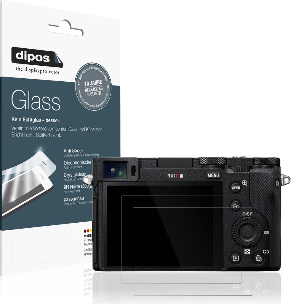 2x Schutzfolie für Sony RX1R III - Anti-Shock 9H Folie dipos Glass Kunststoffglas