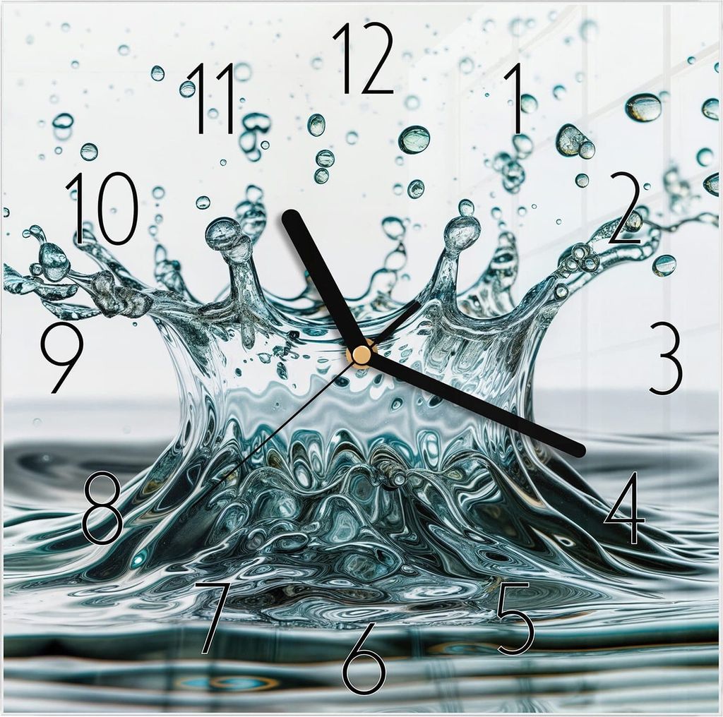 Wanduhr aus Glas mit Motiv Wassertropfen Splash- 30 x 30 cm - inkl. Aufhängesystem