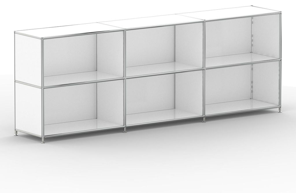 Regal Büro, 6 offene Fächer, Breite 227 cm, Signalweiß