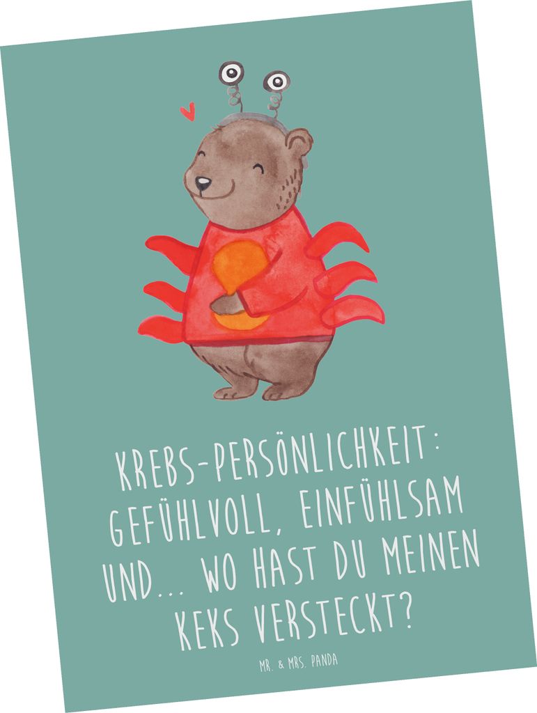 Mr. & Mrs. Panda Postkarte Krebs Gefühlswelt - Meeresbrise - Geschenk, Emotionalität, Keks Spruch, Geschenke Sternzeichen, Horoskop, Tierkreiszei...