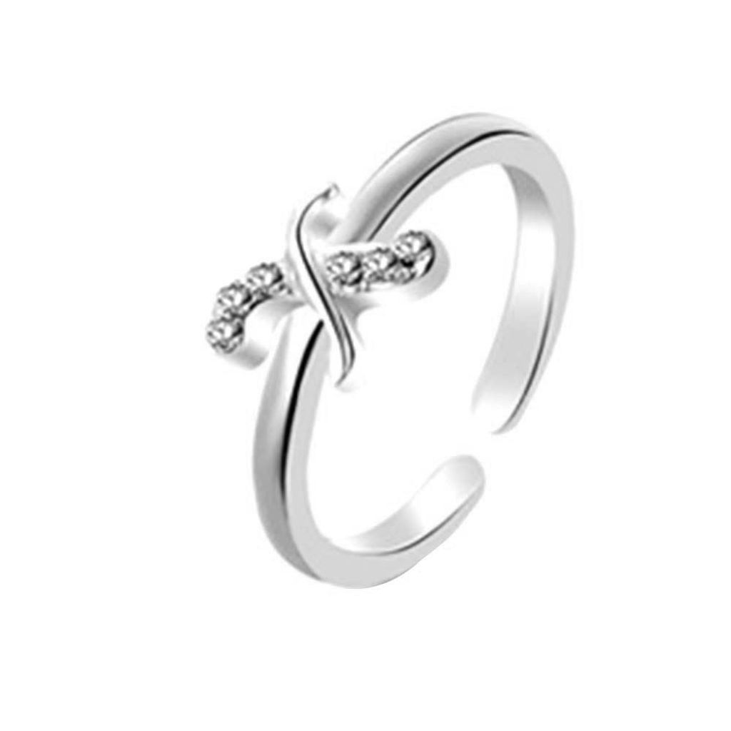 Mode Einfache 26 Buchstaben Strass Intarsien Öffnung Finger Ring Dame Schmuck Geschenk-Silber X