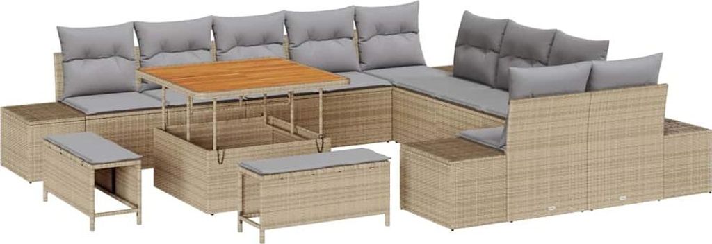 Gartensofa-set mit Kissen 13 pcs Beige Poly-Rattan