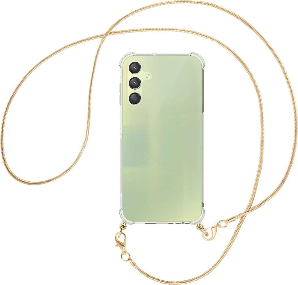 Handykette Backcover-Schutzhülle mit Band (Metall goldfarben) für Samsung Galaxy A15 - goldfarbene Snake-Kette