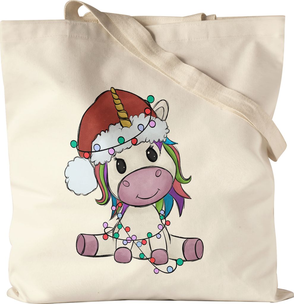 Weihnachts-Einhorn Jutebeutel Stoffbeutel Geschenkidee Einhorn-Fans Unicorn Süßes Motiv für Weihnachten