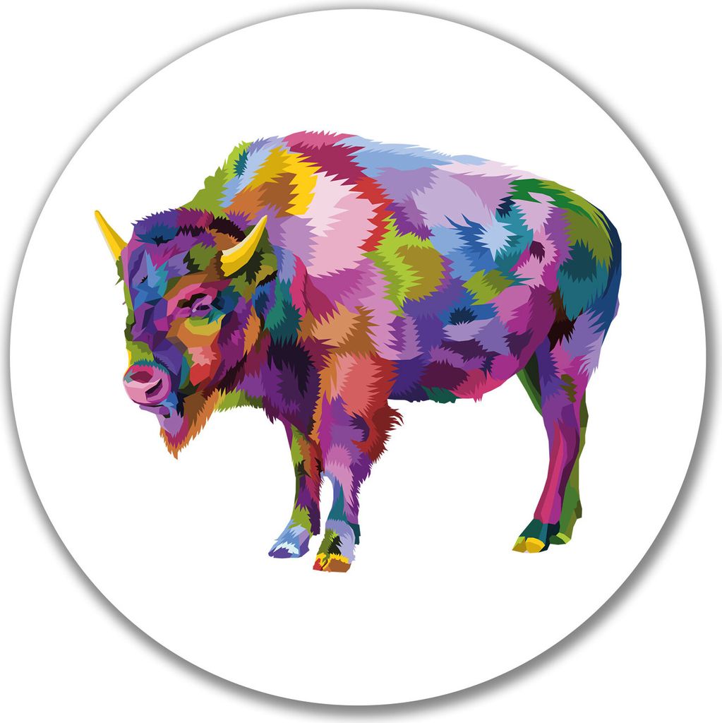 Huuraa Aufkleber Bison Colorful 10cm rund Sticker Geschenkidee