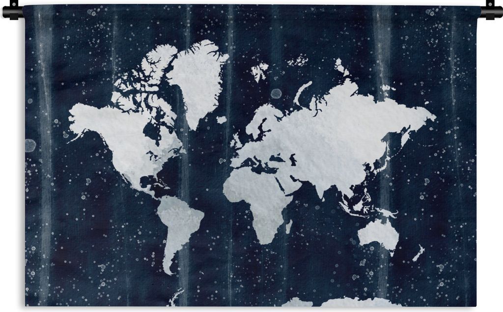 MuchoWow Wandteppich Wandbehang Weltkarte - Weiß - Blau 120x80 cm Tapisserie Dekoration Wandtuch - Wanddekorationen - Wandtücher
