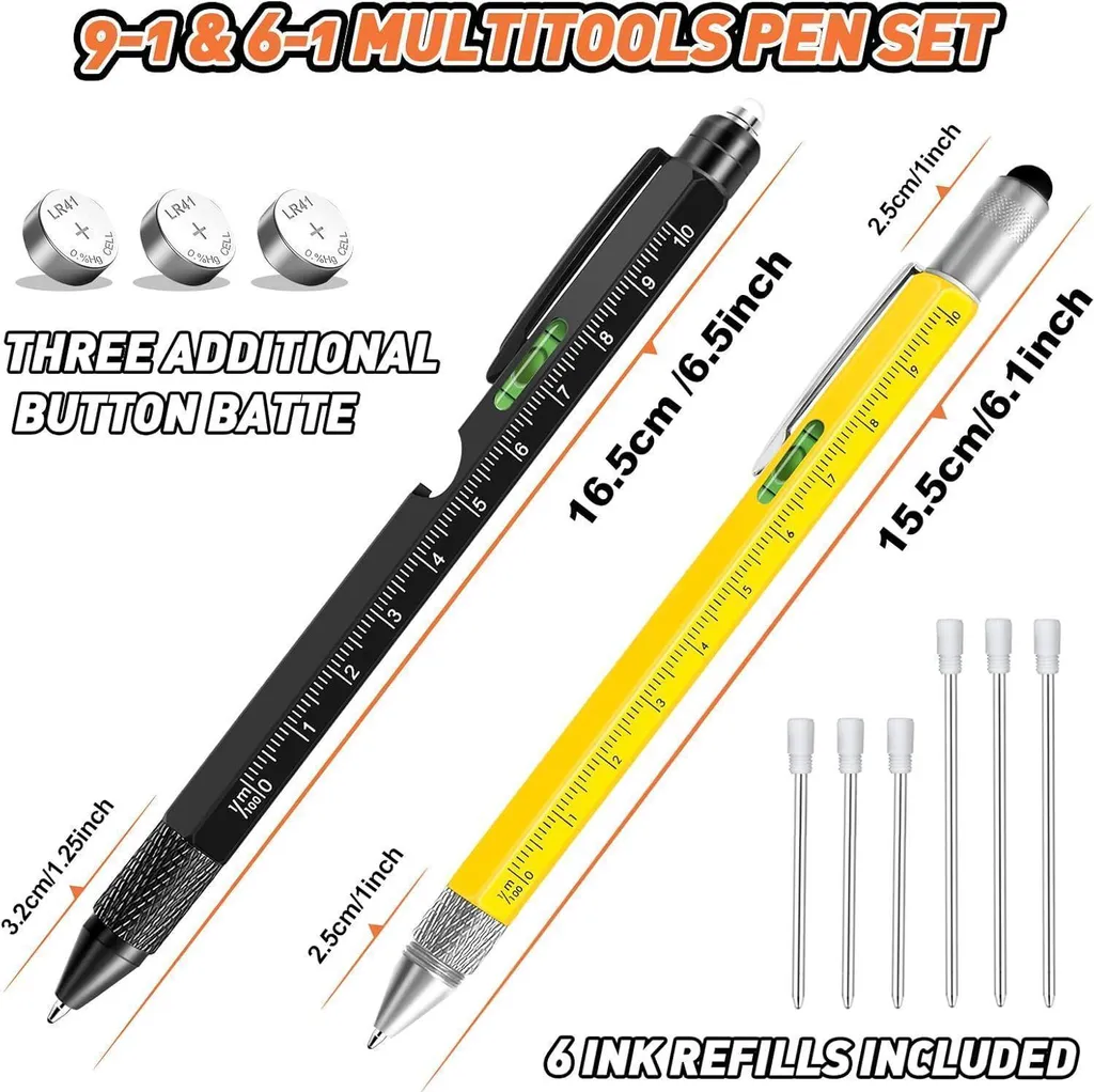 KEZKALS Lot de 2 Stylos Multifonctions 9 en 1 Jaune Métal de Précision - 4