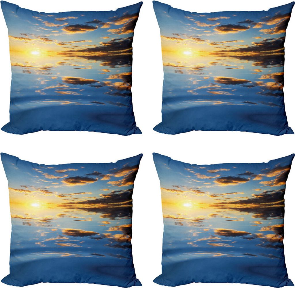ABAKUHAUS Mystiker Kissenbezug Set (4 Stück), Tropical Vivid Landschaft, Moderner Doppelseitiger Digitaldruck, 45 cm x 45 cm, Gelb / Blau