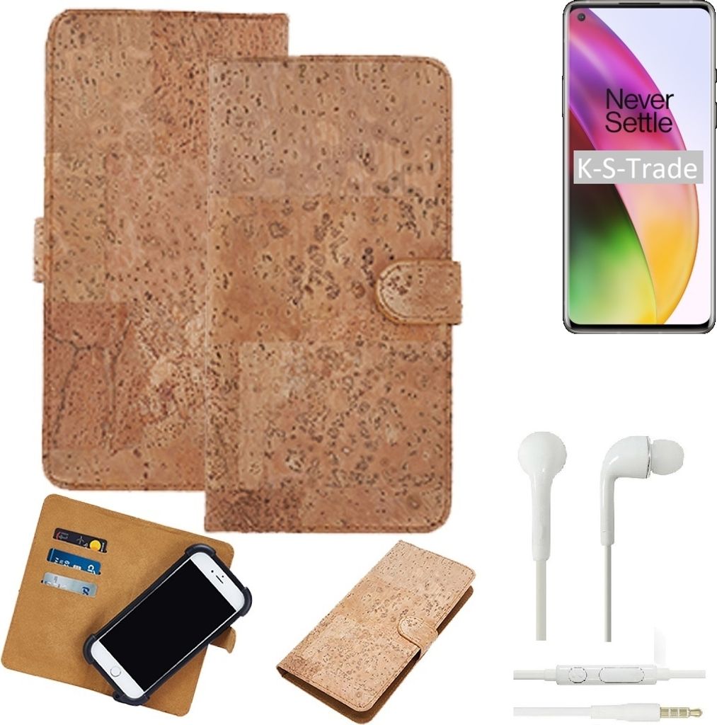 K-S-Trade Hülle kompatibel mit OnePlus 8 + in ear Kopfhörer Kork Handyhülle Cover Schutzhülle TPU Case Bumper in Hellbraun, (1x)