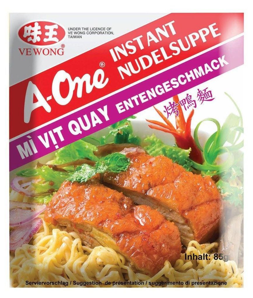 A One Asia Instant Nudelsuppe mit Entengeschmack und Produktbild 