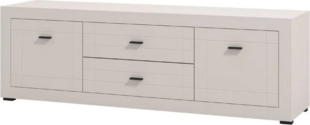 Meuble TV 167x42cm Blanc Crème Nalles - 2 Tiroirs Rangement Salon Chic