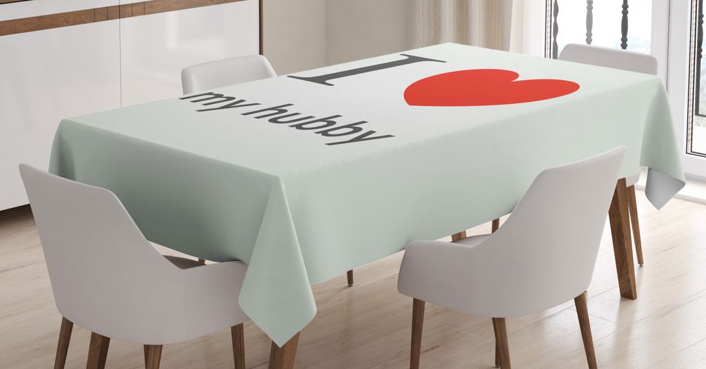 ABAKUHAUS Wifey Hubby Tischdecke, I Love My Hubby Romanze, Pflegeleicht Waschbar Schmutzabweisend und mit Klaren Farben Hochwertiger Druck, 140 x 2...