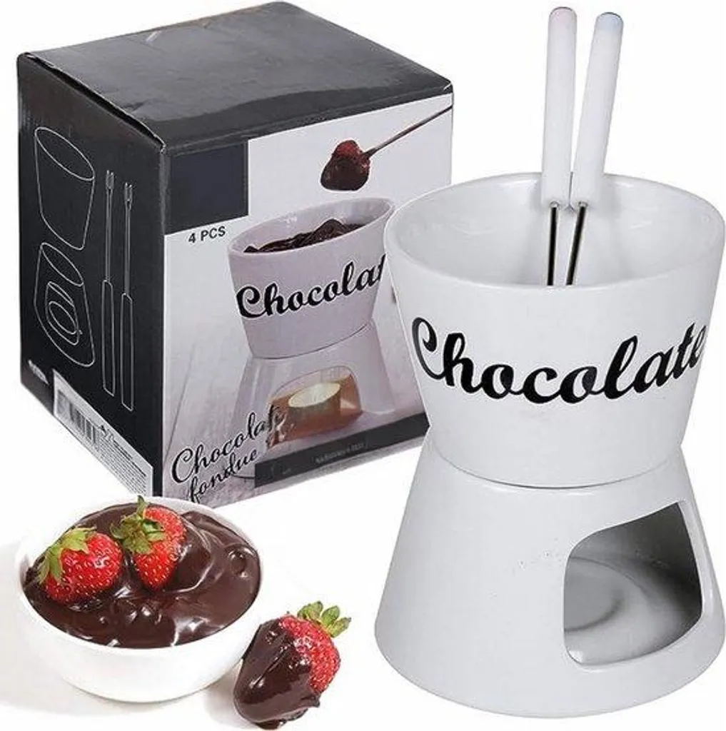Fondue au chocolat Blanc de Noël avec 2 cuillères à café en céramique