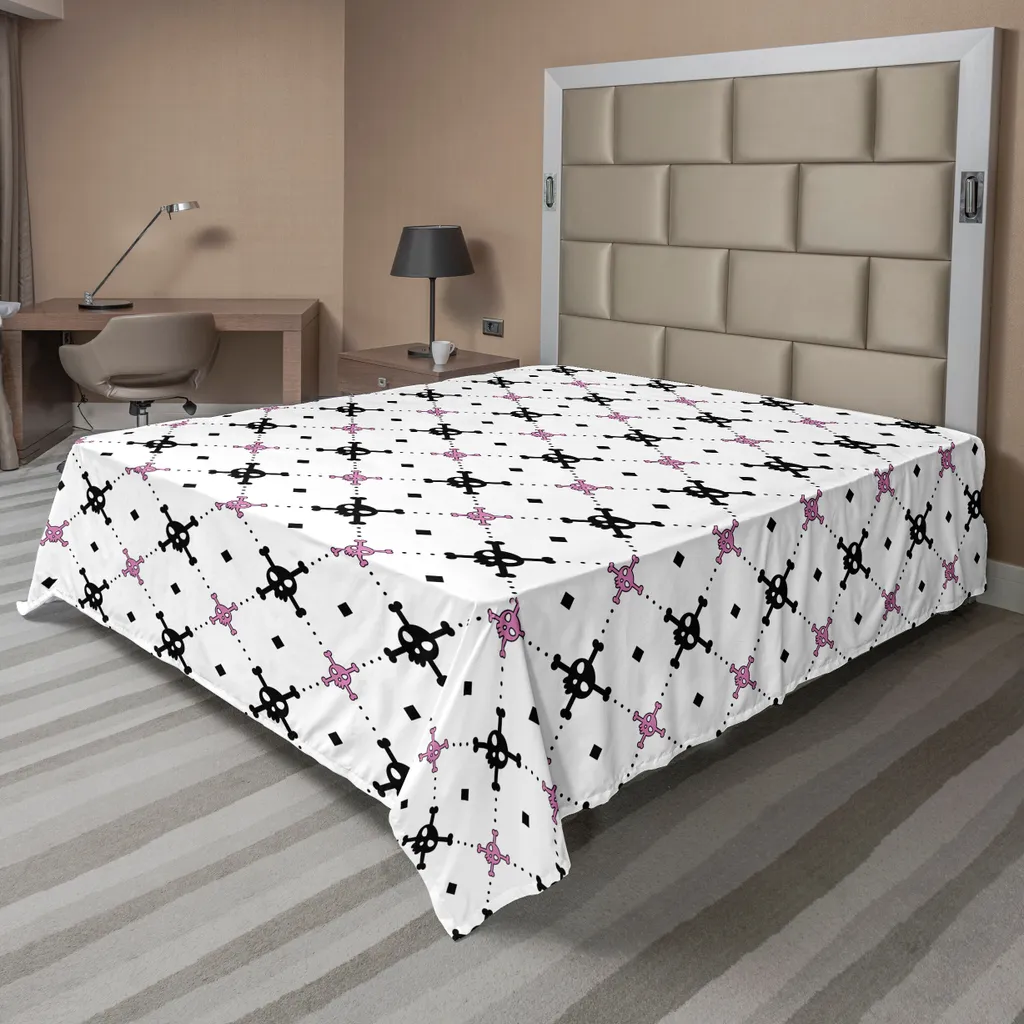 Drap de Lit Douceur Premium Design Crâne Rose et Blanc, Grand Format