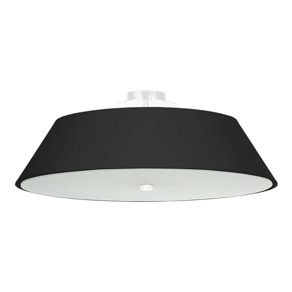 Plafonnier en tissu noir et blanc L 60 cm en acier et verre dépoli