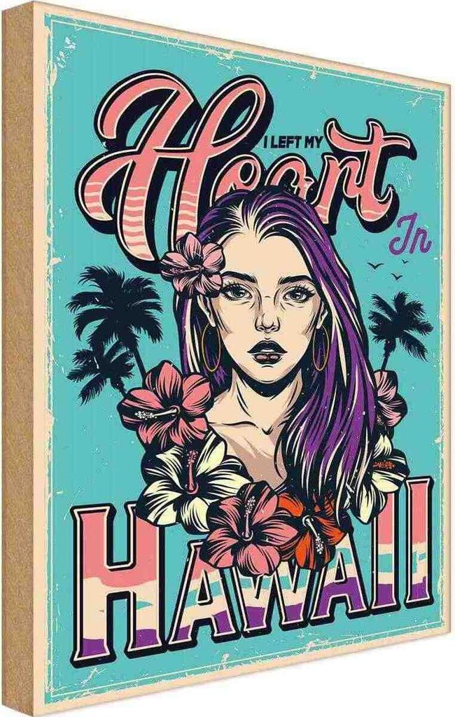 vianmo Holzschild 30x20 cm Pinup Hawaii i left my heart Pin Up