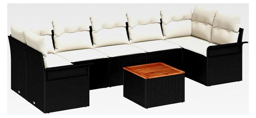 8-teiliges Garten-Sofaset mit Kissen Schwarz Poly-Rattan Akazie Lounge Sofa Outdoor