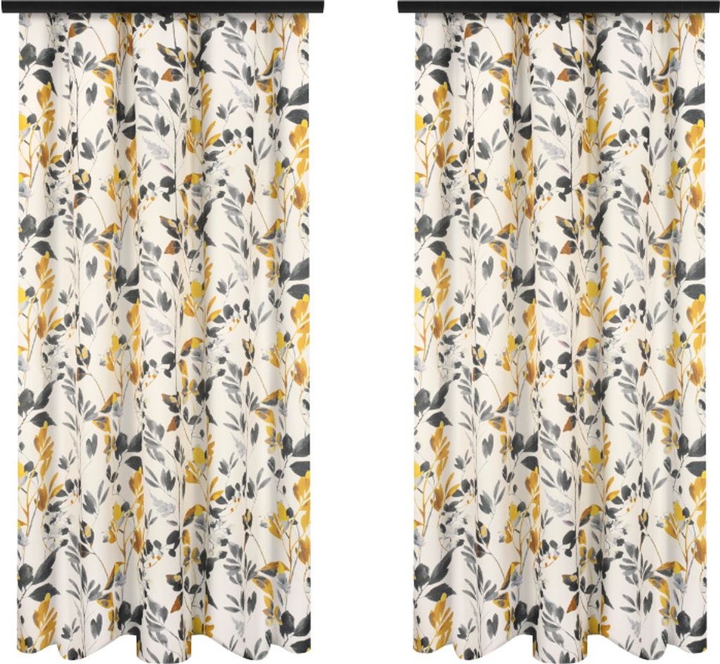 Vorhänge mit Kräuselband 140x280 cm 2 Stücke Fertige Vorhänge mit Blättern Muster blickdichte Gardinen für Wohnzimmer