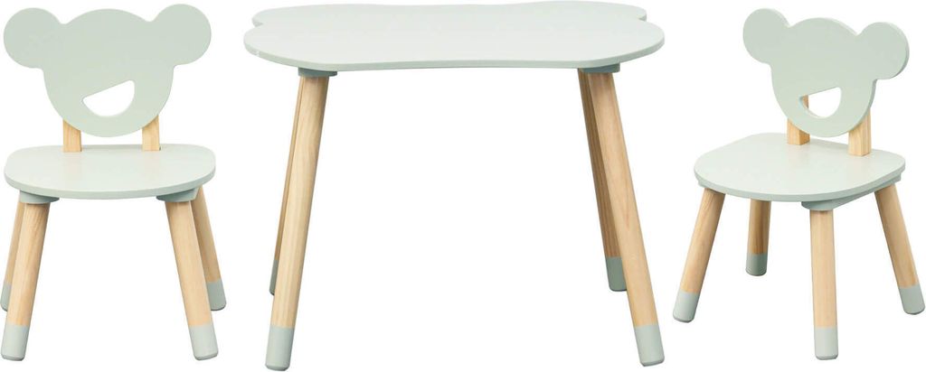 Rebecca Mobili Tisch und 2 Stühle für Kinder Aniba 44x60x56 MDF Kiefern Aquagrün Braun SET 3 Stück