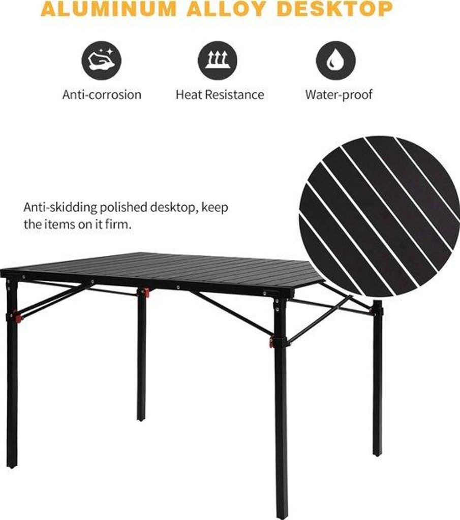 Aluminium Campingtafel für 4-6 Personen, belastbar bis 80 kg, 107 × 70 × 70 cm
