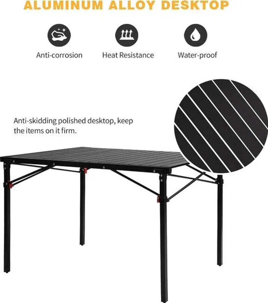 Table de camping en aluminium 107x70x70 cm pliable pour 4-6 personnes