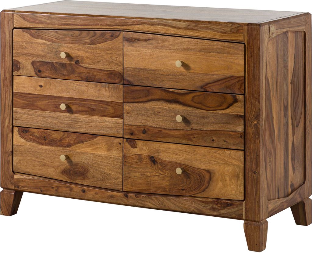 MASSIVMOEBEL24 Sideboard Sheesham 110x45x80 braun lackiert ANCONA #120