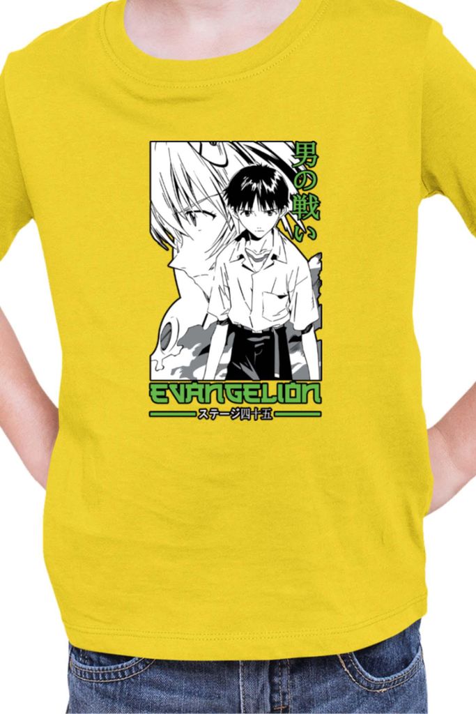 Kinder T-Shirt Manga Japan Anime Comics Animation Neon Anime Genesis Manga Evangelion Ikari 40, 9-11 Jahr - 140 / Gelb