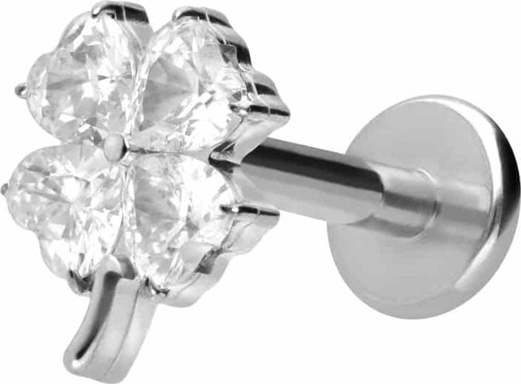 Ohrpiercing, Nasenpiercing Titan Labret mit Innengewinde KRISTALLKLEEBLATT Silber Stablänge: 5mm | Stabstärke: 1,2mm