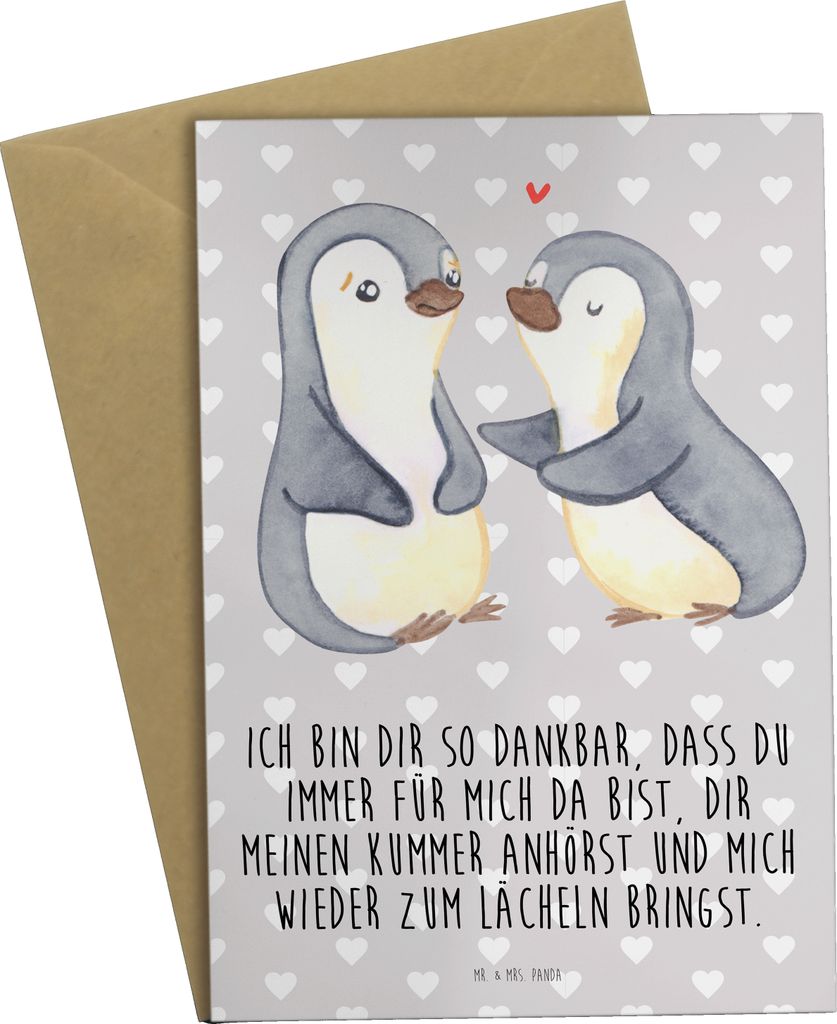 Mr. & Mrs. Panda Glückwunschkarte Pinguine trösten - Grau Produktbild 
