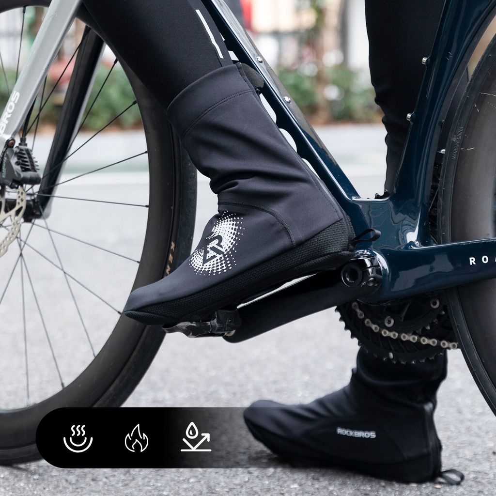 ROCKBROS Couvre-chaussures de cyclisme imperméables et coupe-vent pour chaussures de vélo de montagne et de route, noir, taille M