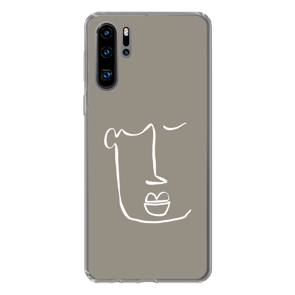 MuchoWow Handyhülle Schutzhülle Hülle für Huawei P30 Pro Lippen - Abstrakt - Strichzeichnung Silikon Softcase Handy Hülle - Schutzdeckel