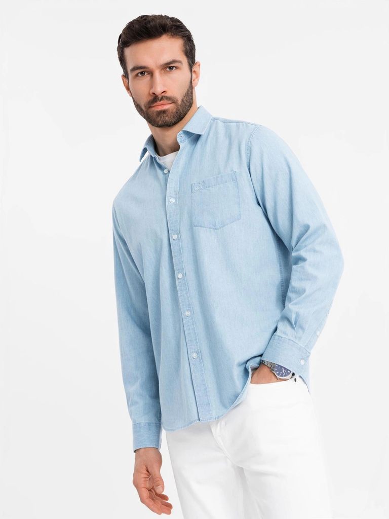 Ombre Clothing Herren Jeanshemd Samueluk hellblau S